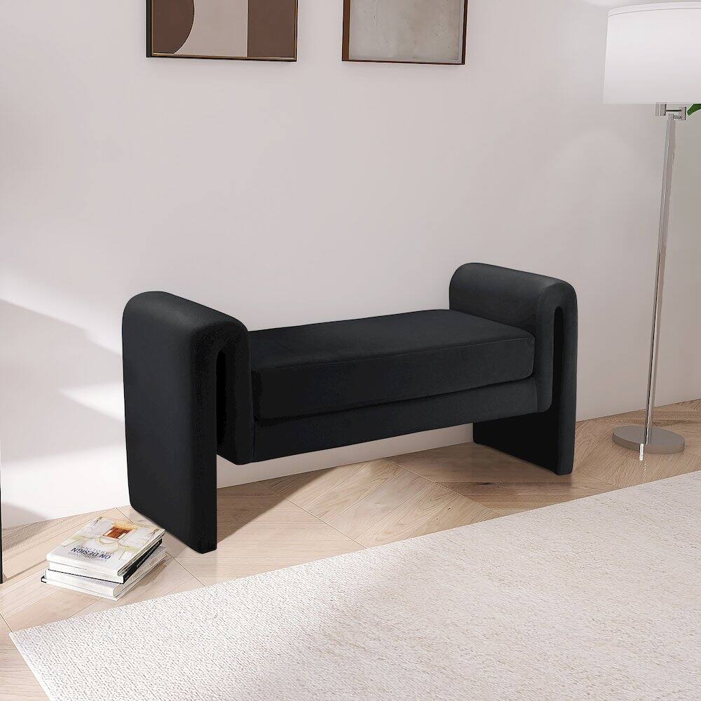 Alt View 1. Meridian Furniture - Sloan Black Velvet Bench - Black.