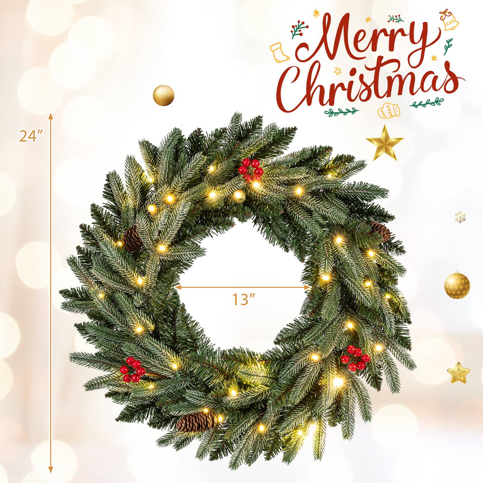 24"  
Merry Christmas  
13"