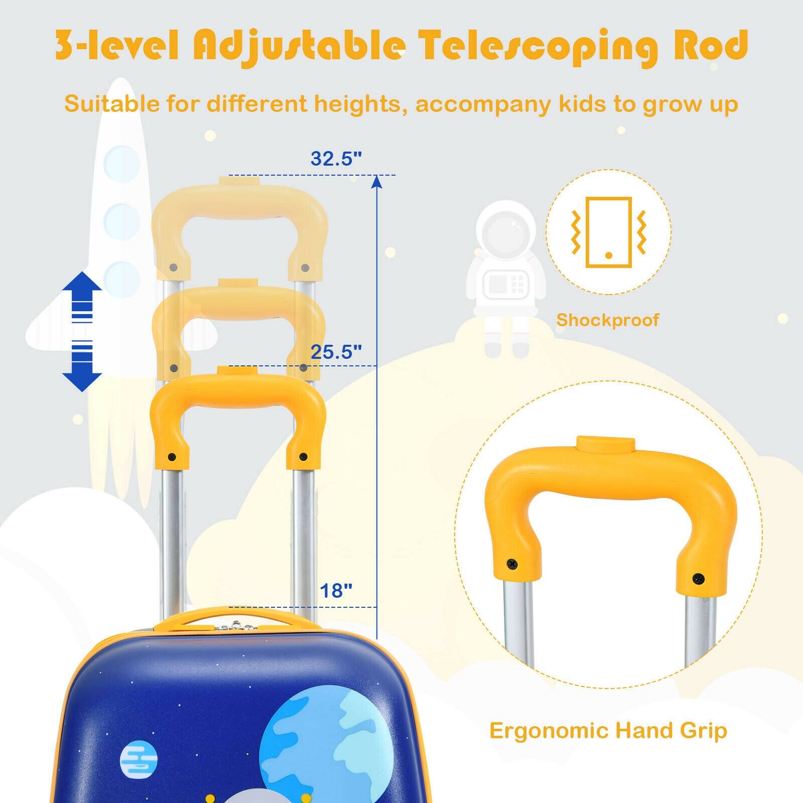 3-level Adjustable Telescoping Rod  
Suitable for different heights, accompany kids to grow up  

32.5"  
25.5"  
18"  

Shockproof  
Ergonomic Hand Grip