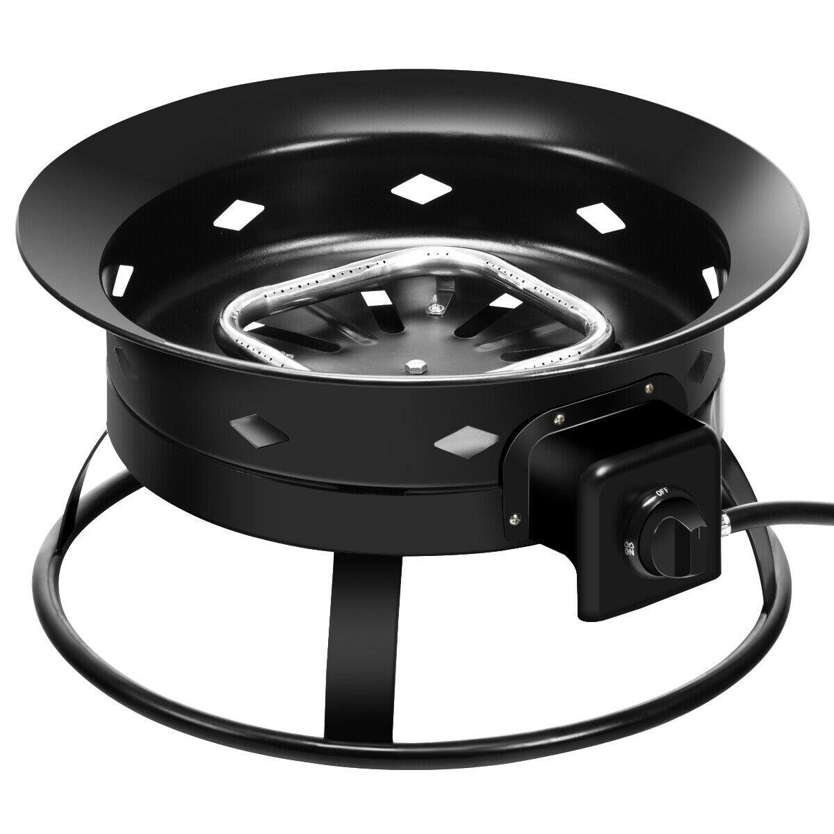Alt View 7. SKONYON - Portable Propane Fire Pit with 58000 BTU Output Metal Lid Lava Rocks and 10 Ft Hose.