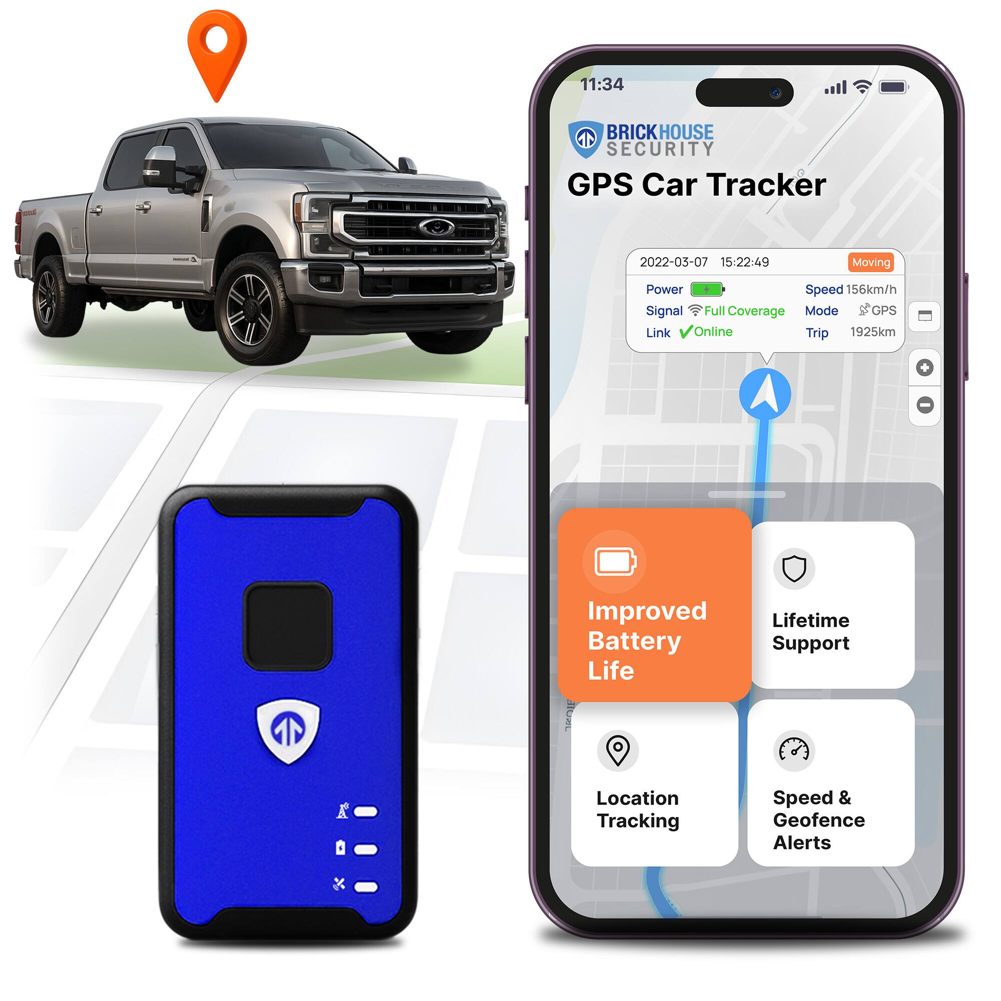 BrickHouse Security - Spark Nano 7 GPS Tracker for Vehicles - Covert Car Tracker Device and Fleet GPS Tracker - Subscription Required - Blue