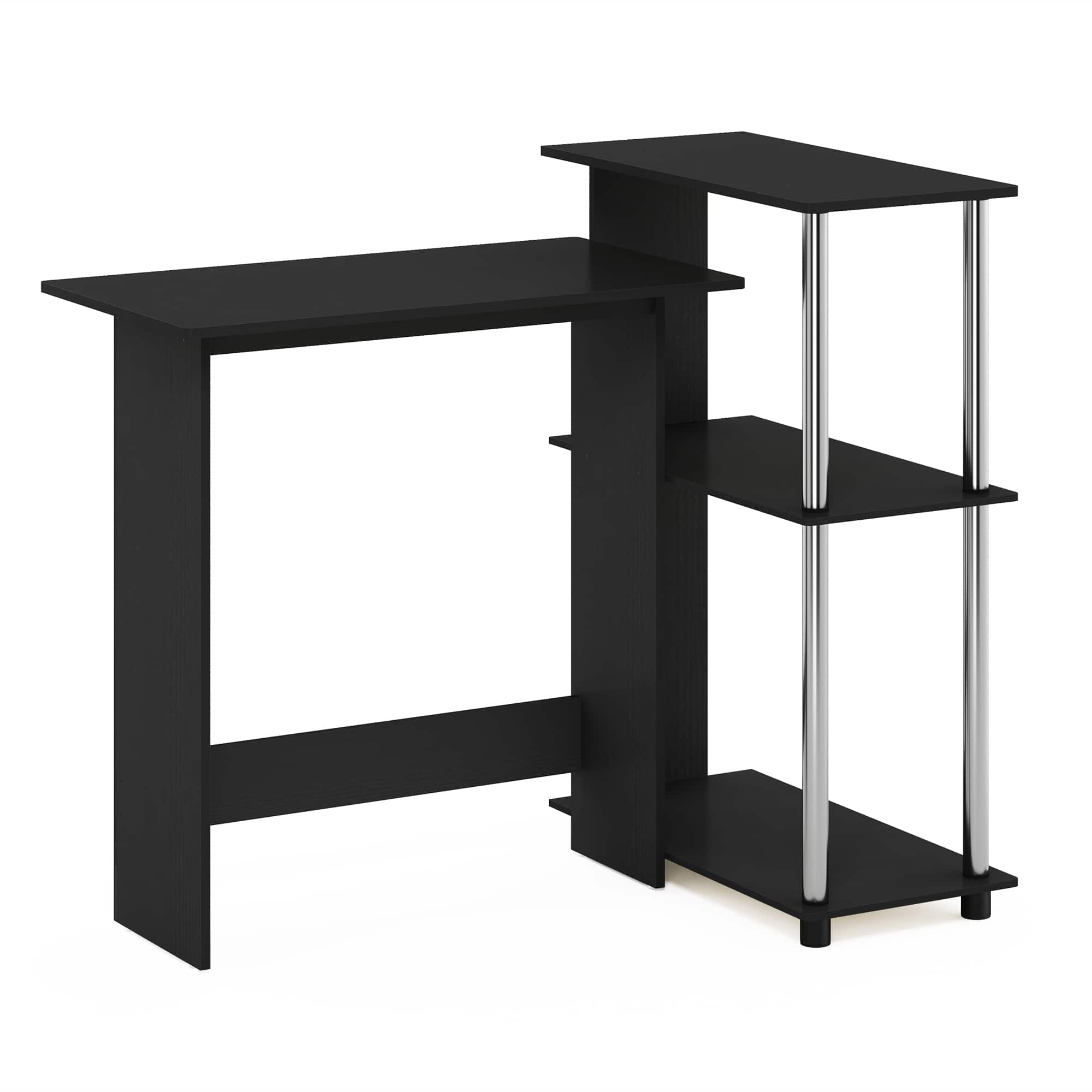 Furinno - Abbott Corner Computer Desk with Bookshelf, Stainless Steel Tubes - Americano/Stainless Steel