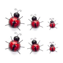 BreeBe - Metal Lady Bug Garden Decor (Set of 6) - Red, Black