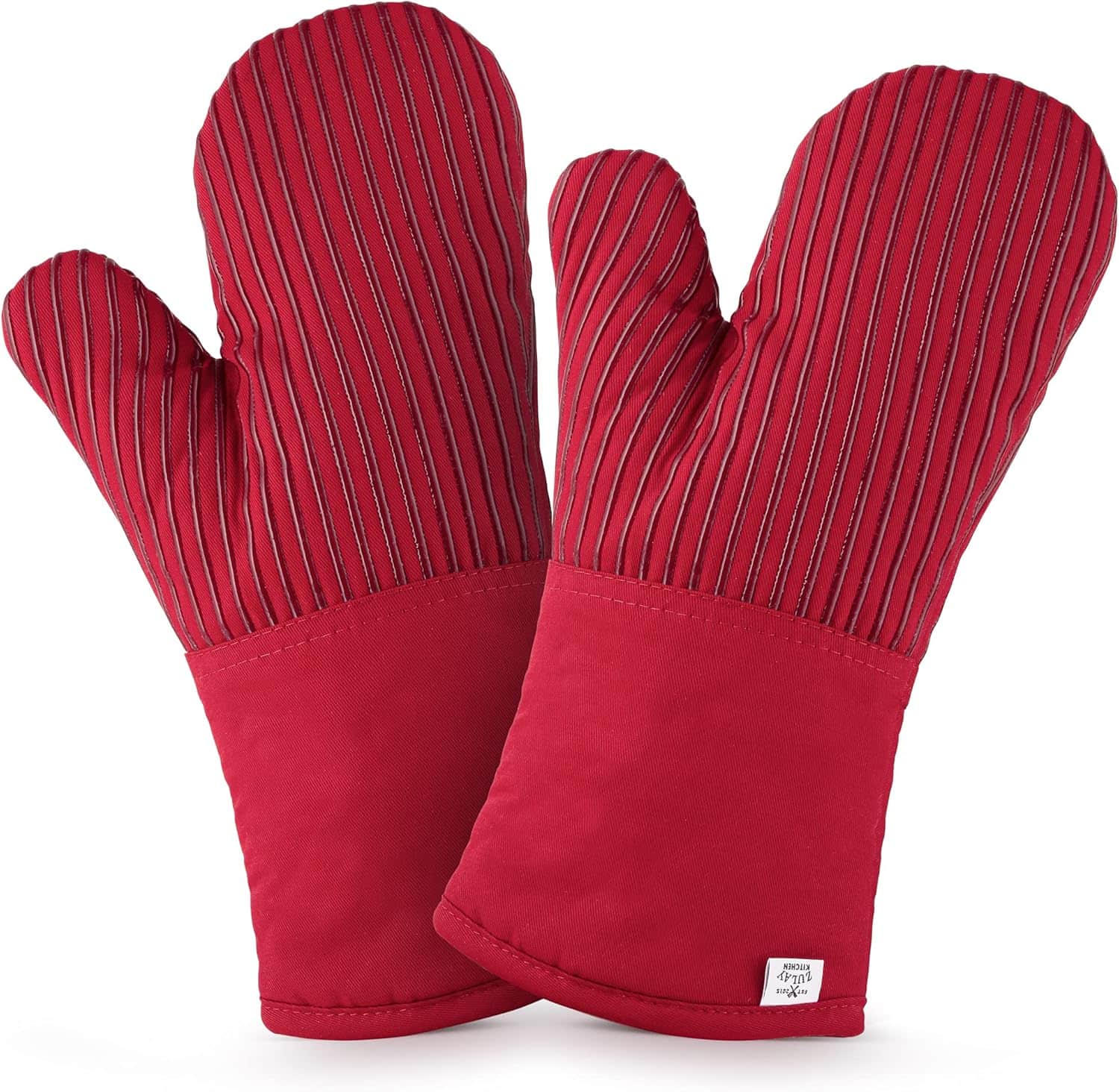Zulay Kitchen - Oven Mitts - Flexible Cotton Lined with Heat Resistant Silicone Oven Mitts - Red