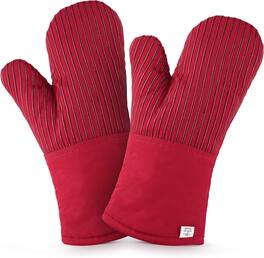 Zulay Kitchen - Oven Mitts - Flexible Cotton Lined with Heat Resistant Silicone Oven Mitts - Red