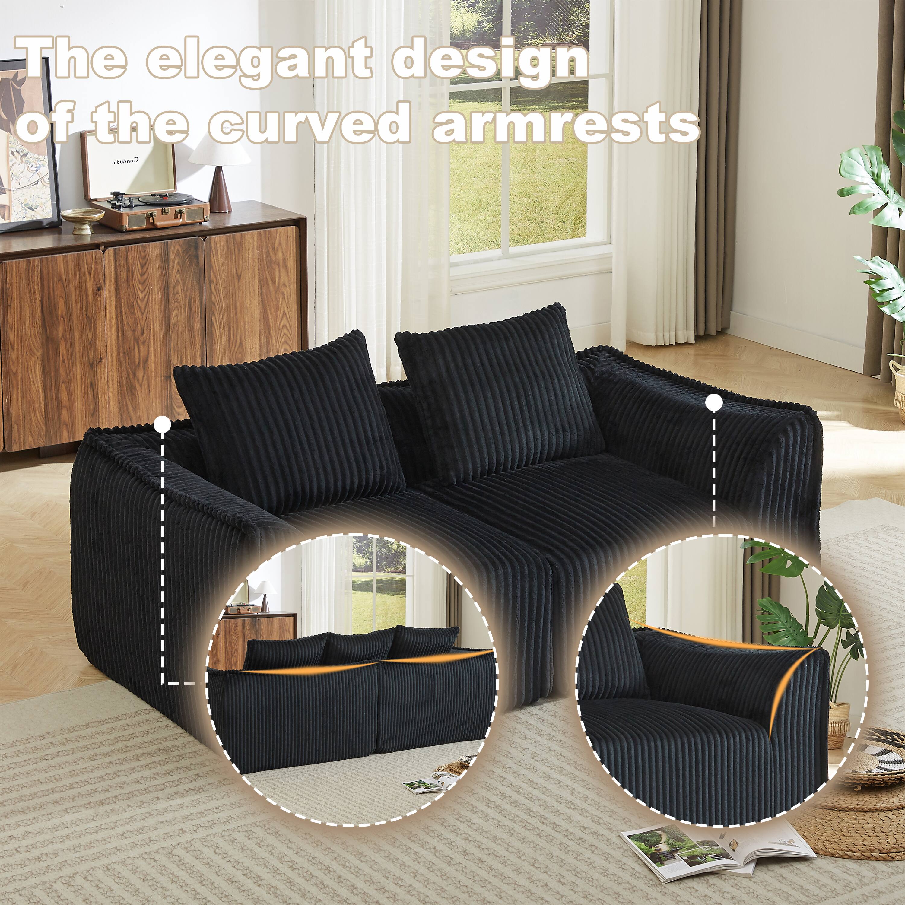 The elegant design of the curved armrests