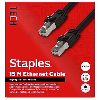 Staples TECH 15 ft. Cat 8 Ethernet Cable, Male to Male, (ST62464