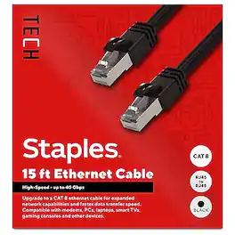 Staples TECH - 15 ft. Cat-8 Ethernet Cable, Male to Male, (ST62464) - Black