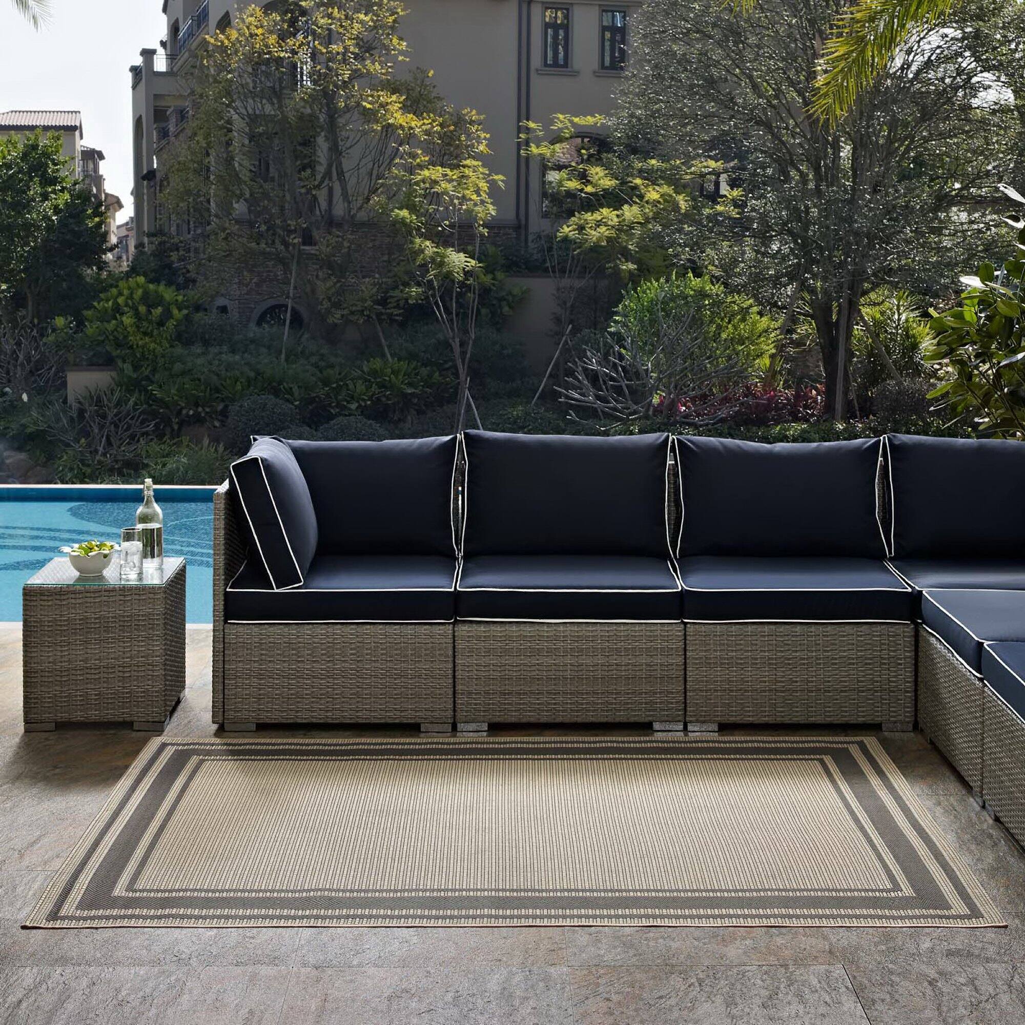 Modway Rim Solid Border Indoor and Outdoor Area Rug Gray and Beige R ...