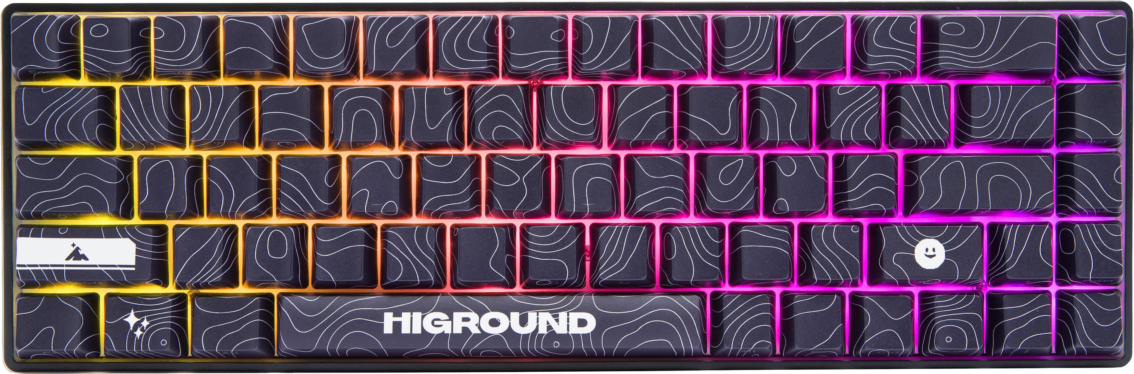 Angle. Higround - Basecamp 65+ 65% Wired Mechanical Lubed TTC Milky Switch Gaming Keyboard with RGB Backlighting - BlackIce.