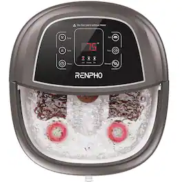 Renpho - Foot Spas with Heat and Massage, Bubbles Jets Shiatsu Massage Roller with Wheels and Handle - Brown