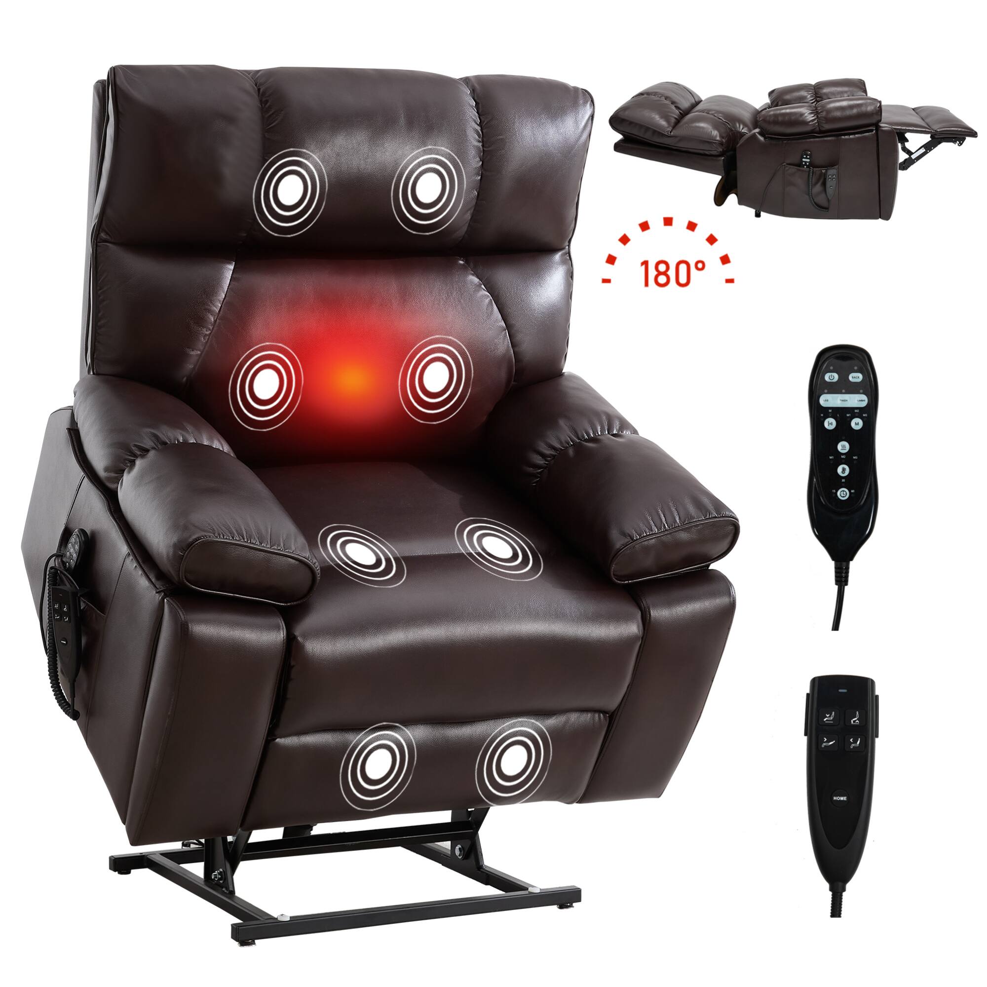 Alt View 7. GOODSILO - Large Dual Motor Electric Power Lift Recliner with Massage and Lumbar Heat Functions for Ultimate Comfort - Brown.