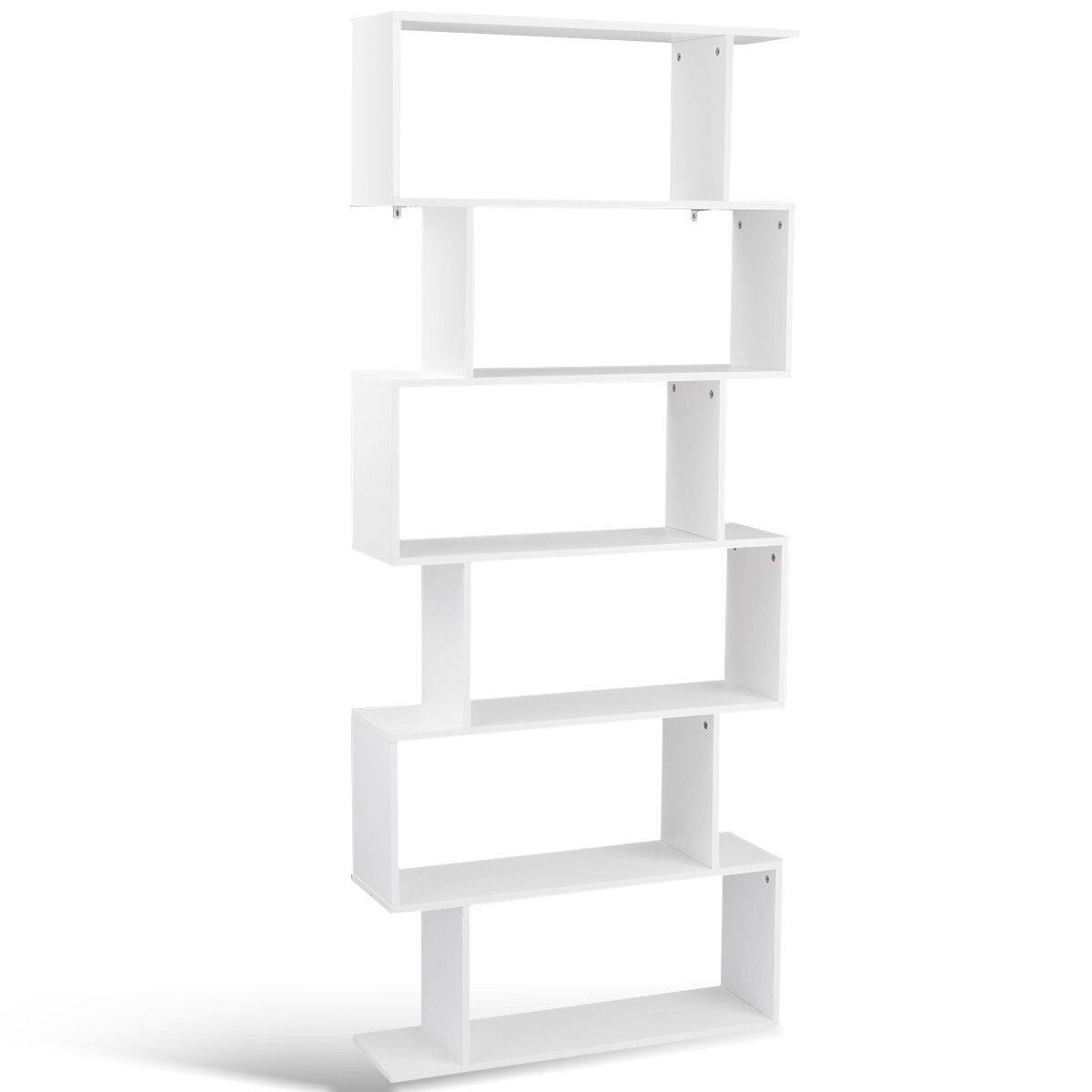 Alt View 9. Gymax - Gymax 6 Tier S-Shaped Bookcase Z-Shelf Style Storage Display Modern Bookshelf White - White.