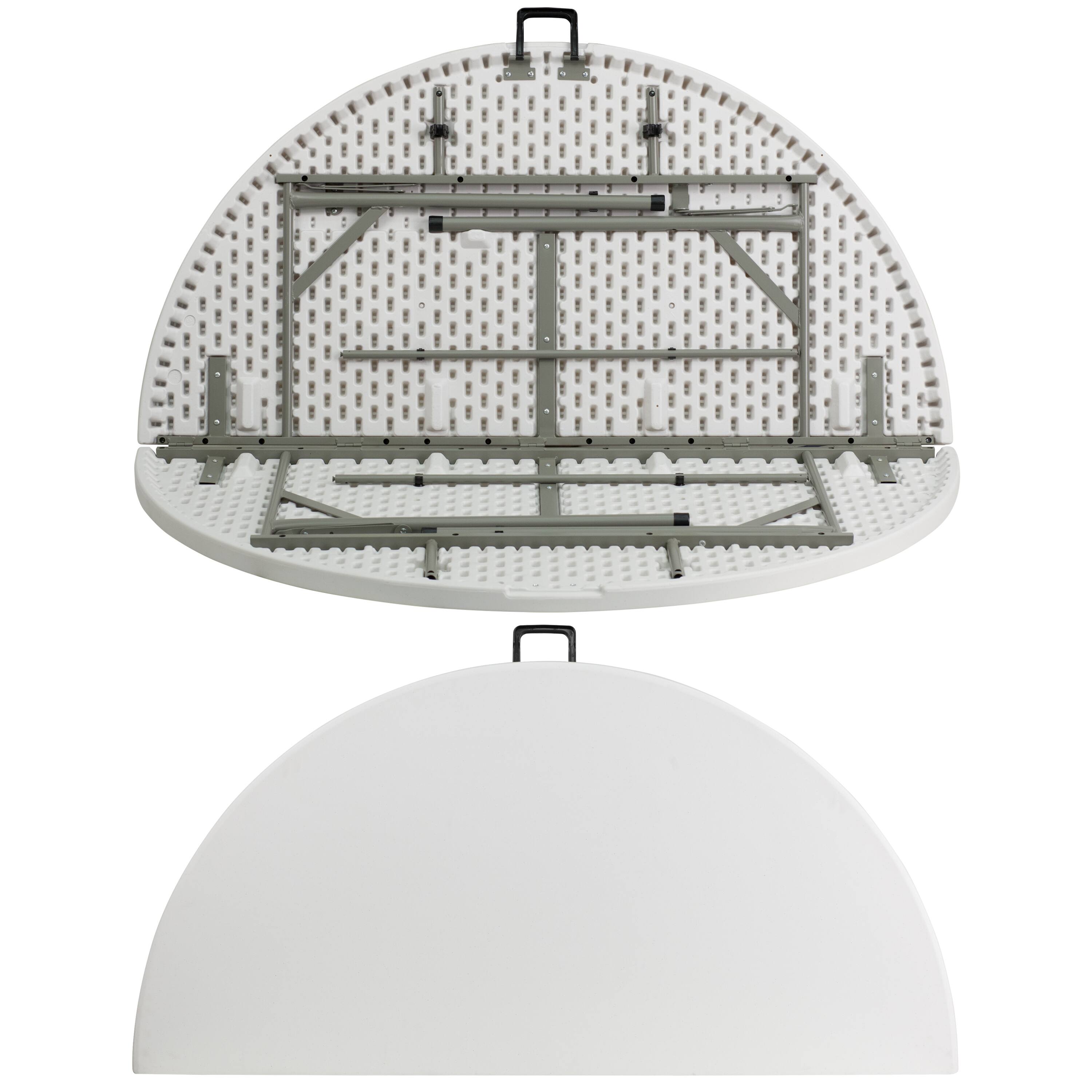 Alt View 6. Emma + Oliver - 5-Foot Round Bi-Fold Plastic Folding Table with Carrying Handle - Granite White.