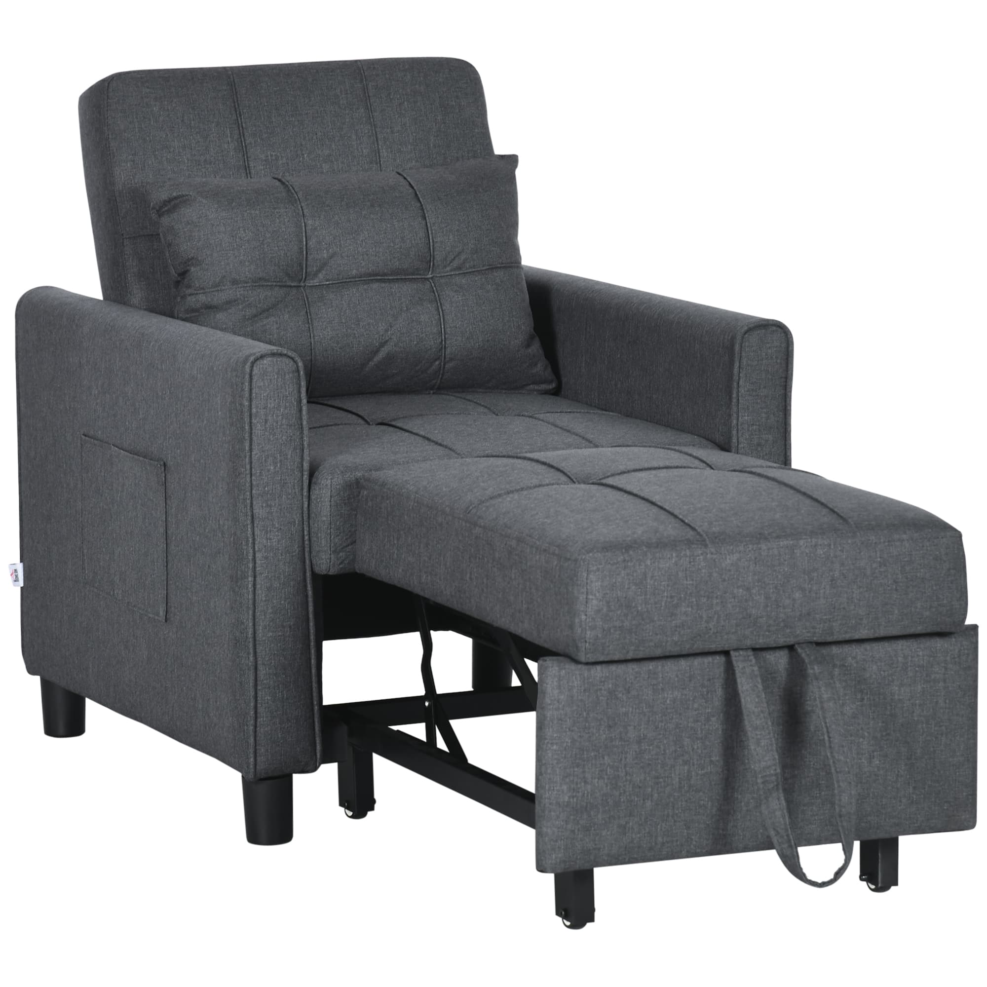 Front. Homcom - 3-in-1 Convertible Chair Bed, Multi-Functional Single Sofa Bed, Pull Out Sleeper Chair with Adjustable Backrest, Pillow - Grey.