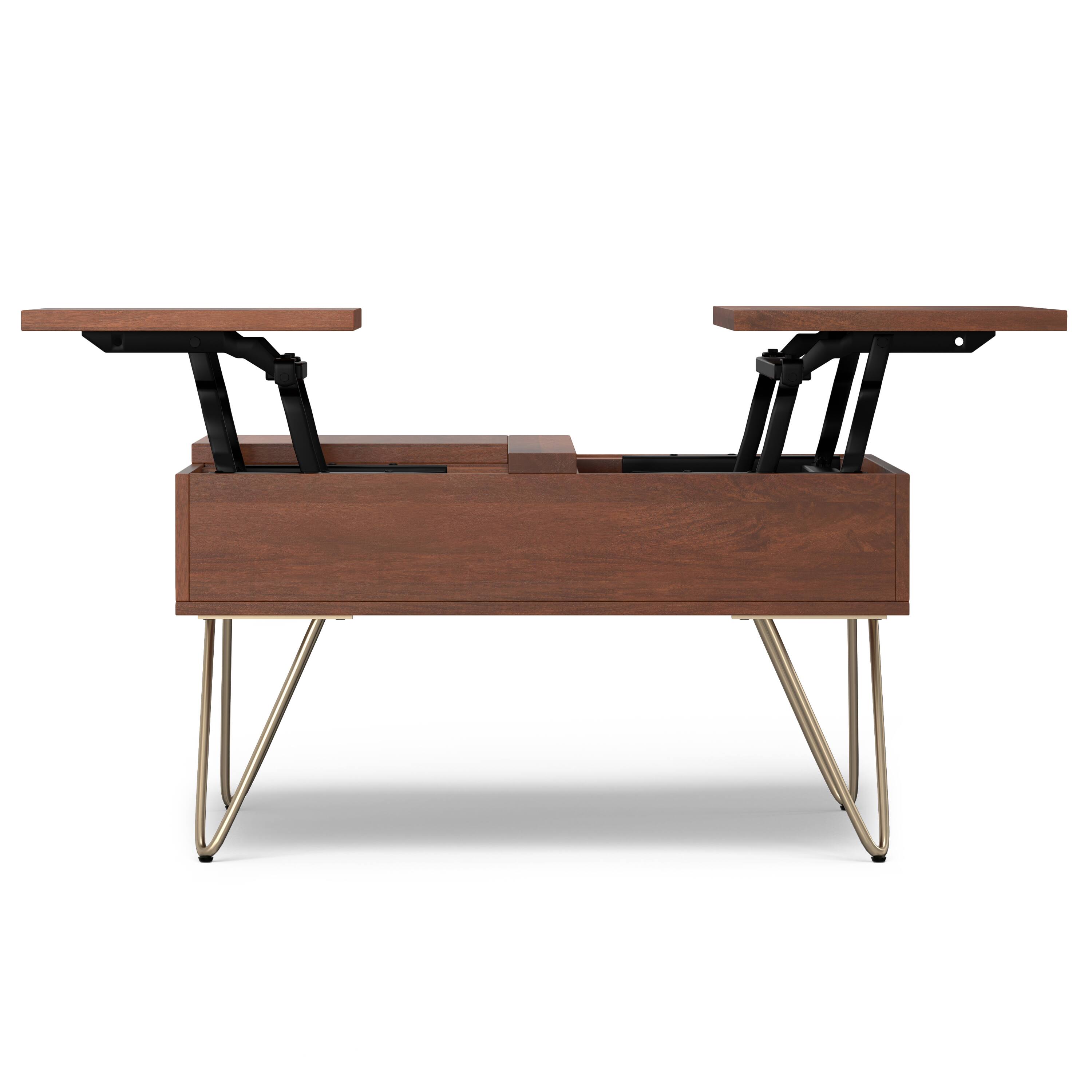 Alt View 6. Simpli Home - Hunter 32 inch Wide Solid Mango Wood Lift Top Square Coffee Table in Umber Brown, Gold - Umber Brown, Gold.