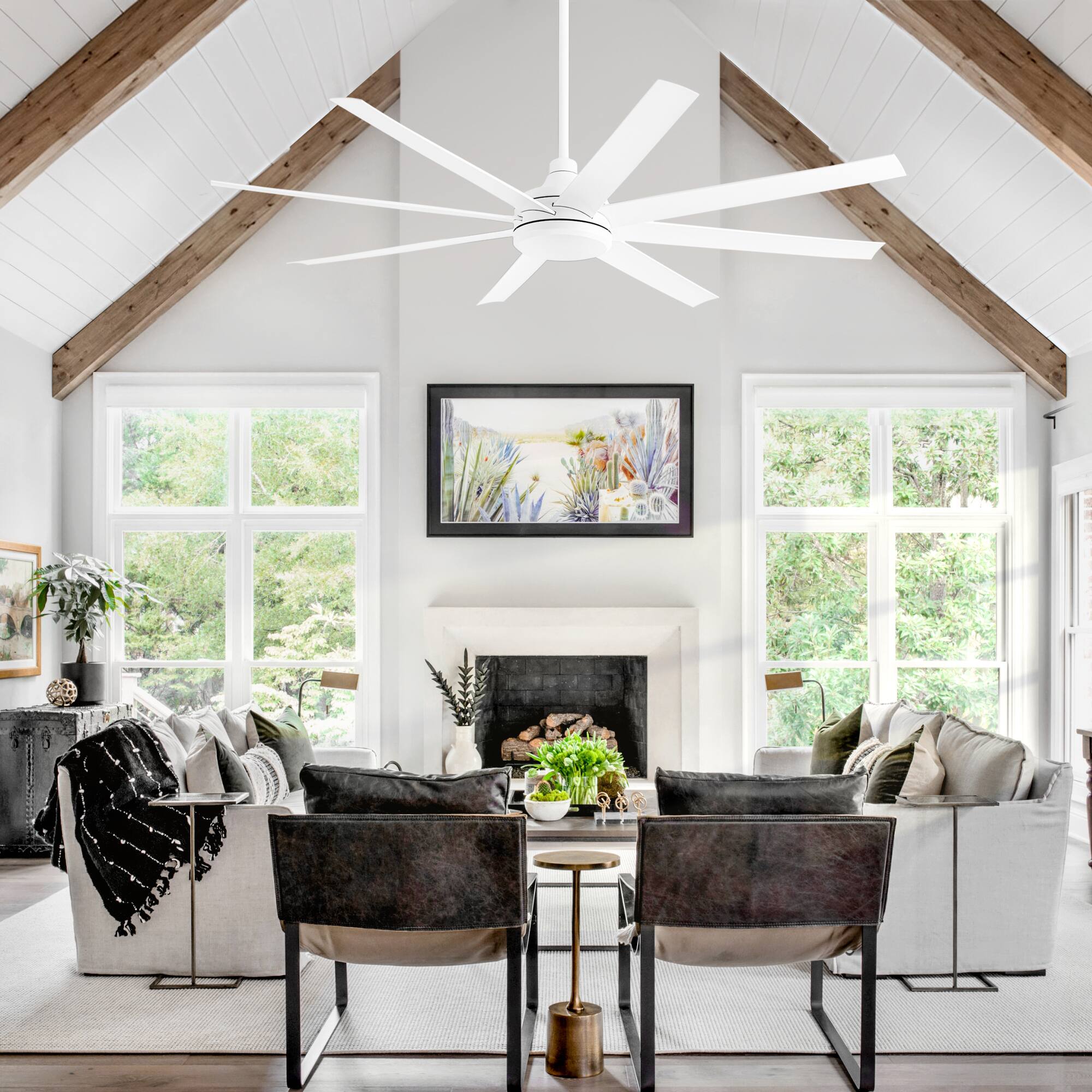 Back. Breezary - 65-Inch Ceiling Fan with 8 ABS Blades, 6-Speed DC Motor, Remote Control with Timer, 2 Downrods, Light/No-Light Options - Minimalist white(No Light).