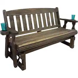 Hivvago - 4ft Heavy Duty Porch Glider Bench with Cupholders - Dark Walnut