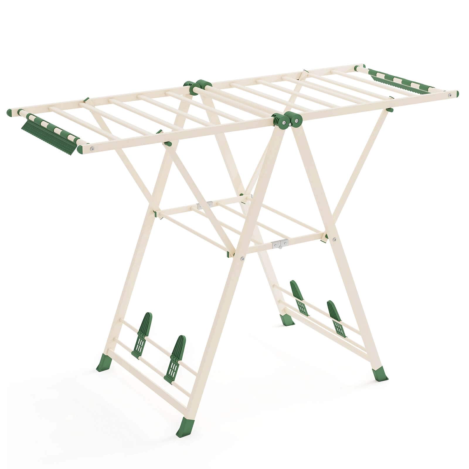 Costway - Foldable Metal Laundry Drying Rack with Height Adjustable Wings, 16 Drying Rails - Beige