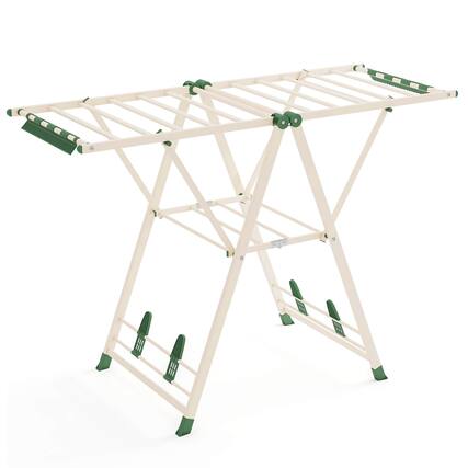 Front. Costway - Costway Foldable Metal Laundry Drying Rack with Height Adjustable Wings, 16 Drying Rails - Beige.