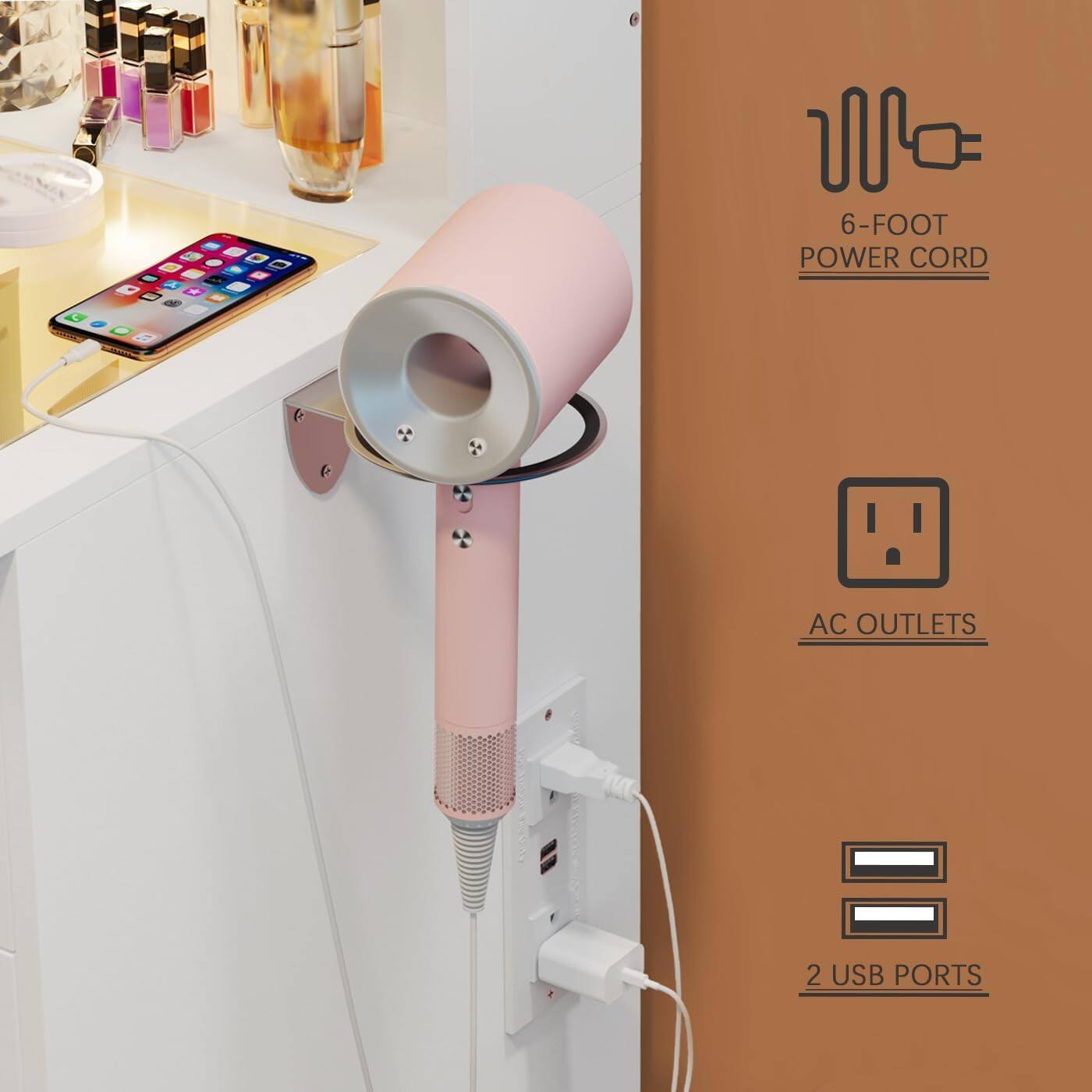 6-Foot Power Cord  
AC Outlets  
2 USB Ports