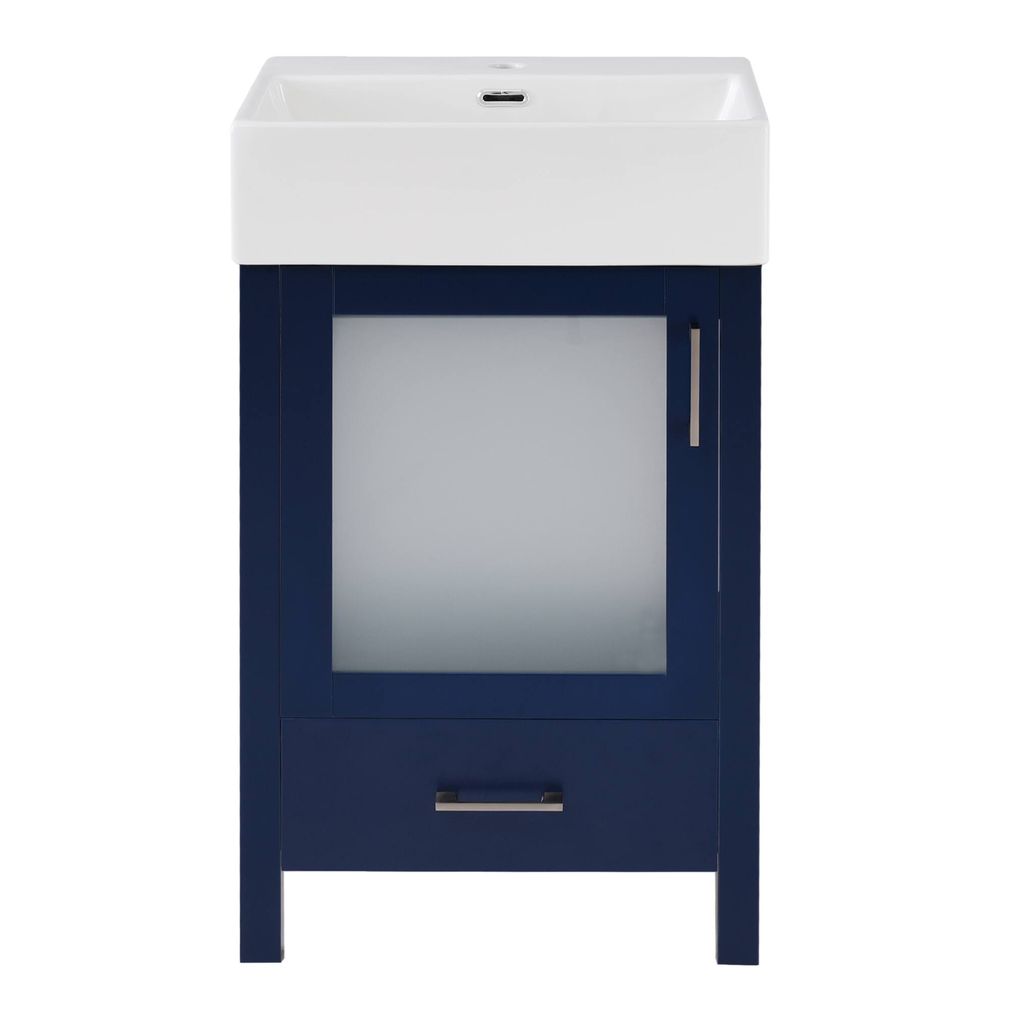 Alt View 7. ELEMENT ACE - Compact bathroom vanity with ceramic sink and storage - Blue.