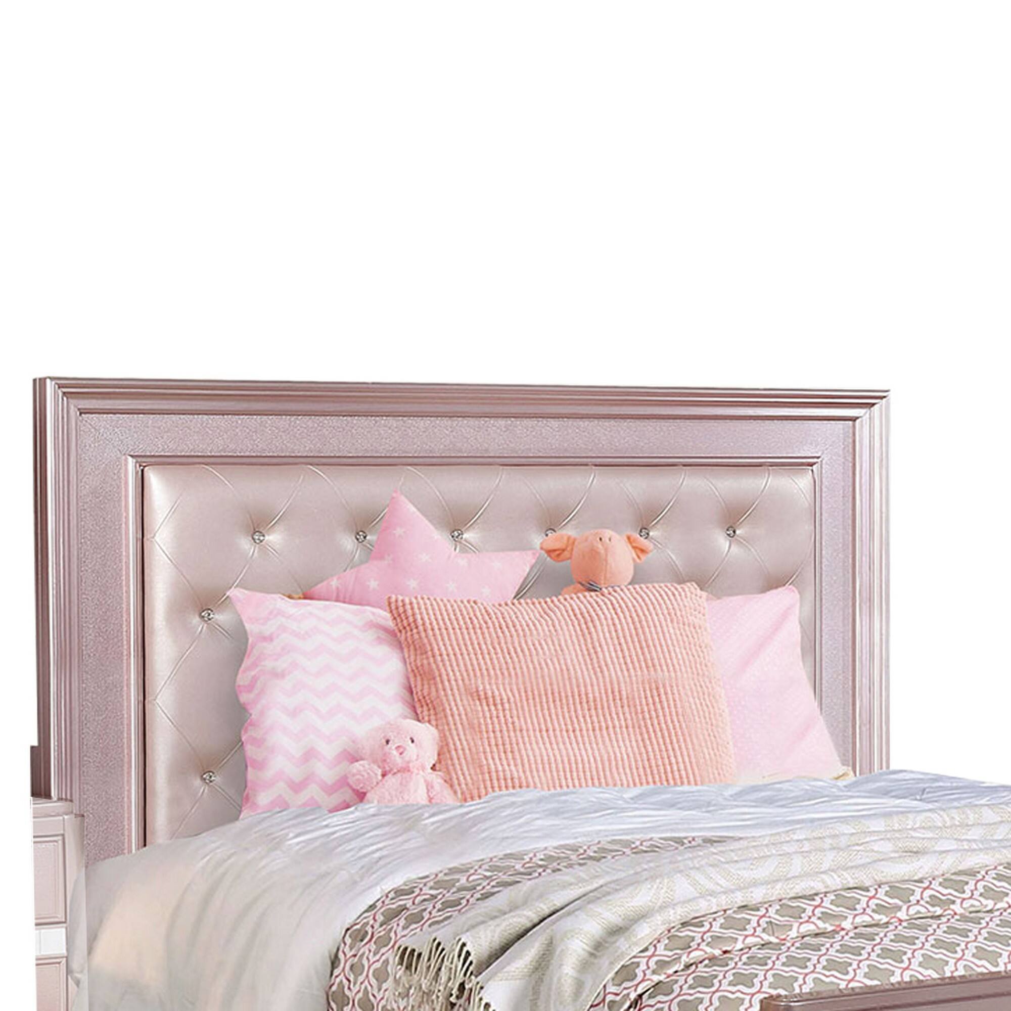 Alt View 1. Manhattan Lane - Button Tufted Full Size Bed with Leatherette Headboard, Rose Gold - Gold.