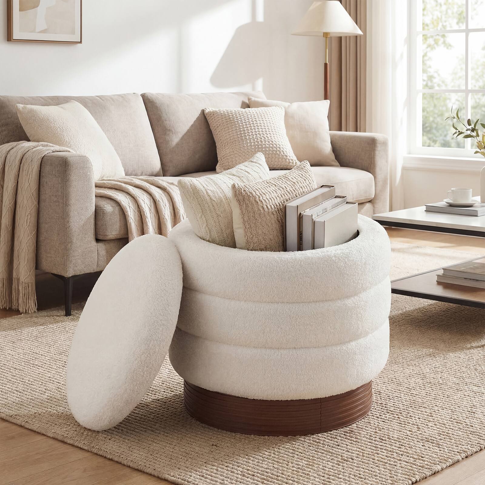 Alt View 3. Costway - Costway 360° Swivel Boucle Foot Rest with Hidden Storage, 400 Lbs Weight Capacity Footstool - White.