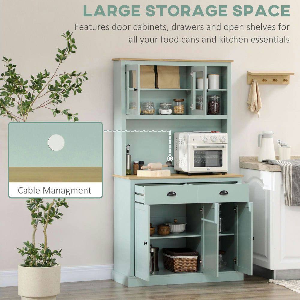 LARGE STORAGE SPACE  
Features door cabinets, drawers, and open shelves for all your food cans and kitchen essentials  

Cable Management