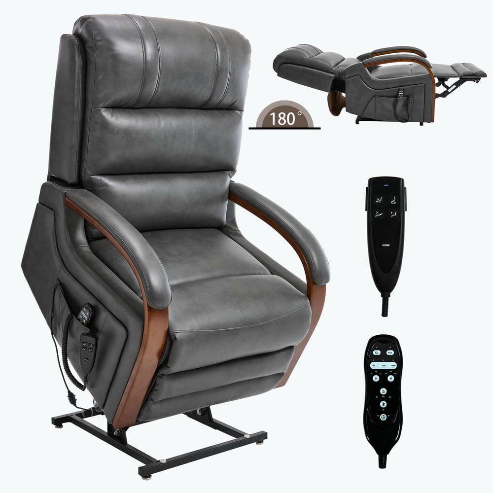 Alt View 8. Kadyn - Dual Motor Power Lift Recliner, 8-Point Massage & Heat, Solid Wood Armrests, 350lb Capacity, Gray - Gray.