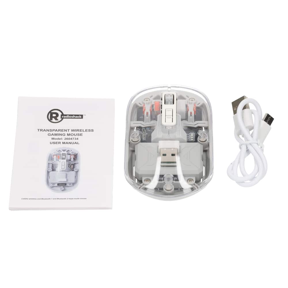 RadioShack - Transparent Wireless Mouse (2604734): Dual Bluetooth/2.4G, 32ft range, silent, 1600DPI, magnetic cover - Wireless - Clear