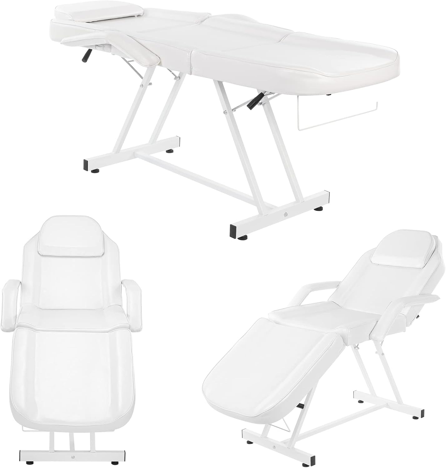 Left. Winado - Professional Spa Massage Facial Bed with Hydraulic Stool & Adjustable Backrest & Leg Support for Massage Tattoo Waxing - White.