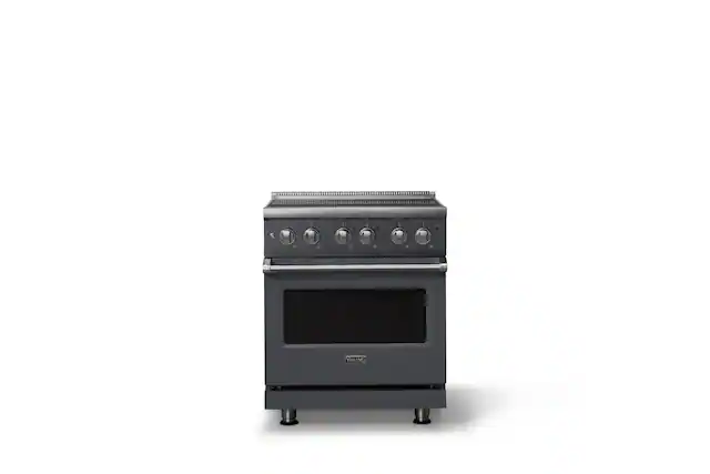 Front. Viking - 30 in. Wide 4 Elements Pro 5 Series 4.7 Cu. Ft. Freestanding Electric Convection Range - Cast Black - Cast Black.