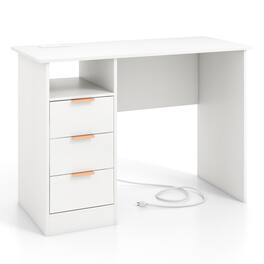 Ecooso - Home Office Desk with Power Outlet, 3 Drawers and Open Storage Compartment for Study Room - White