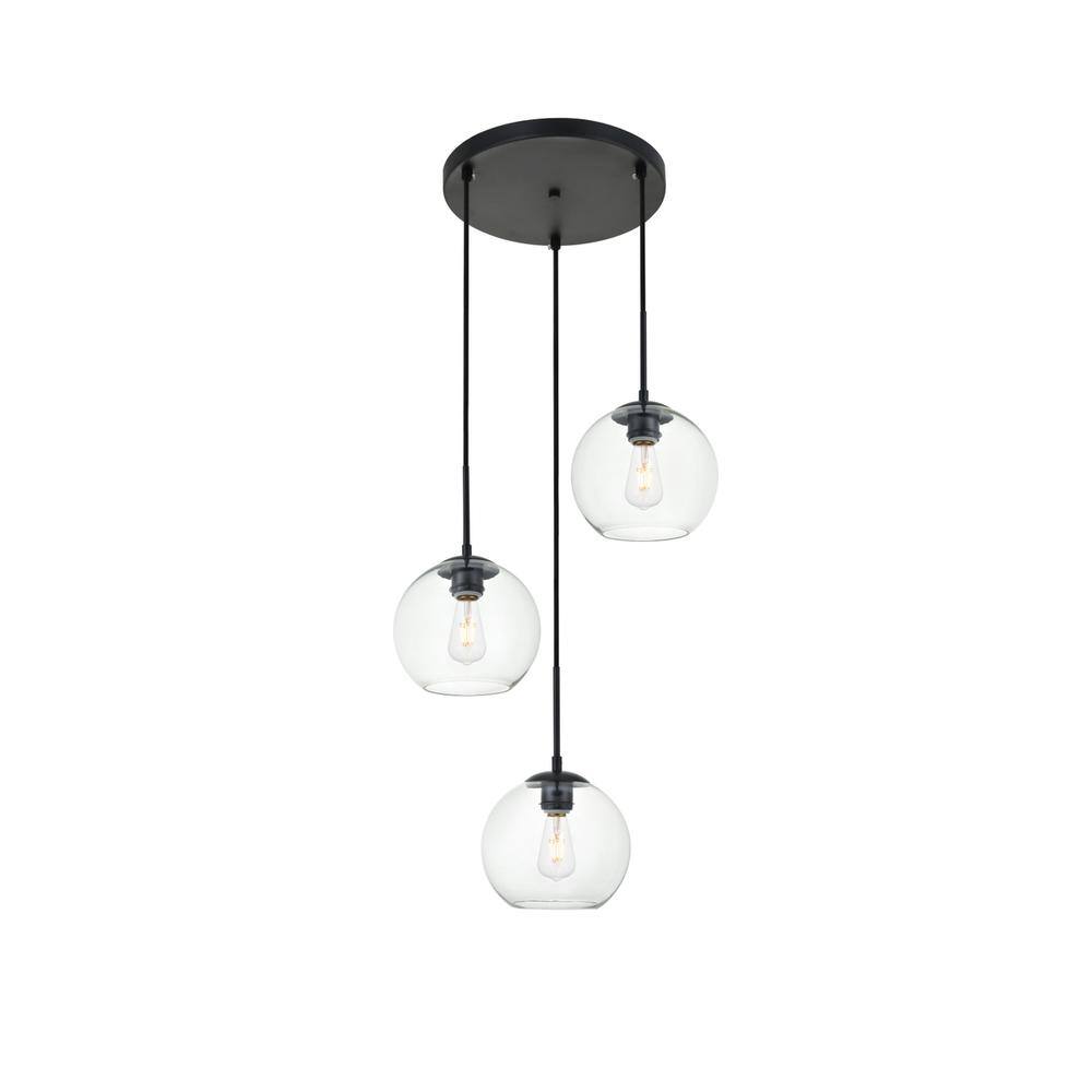 Angle. Living District - Baxter 3 Lights Black Pendant With Clear Glass - Black And Clear.