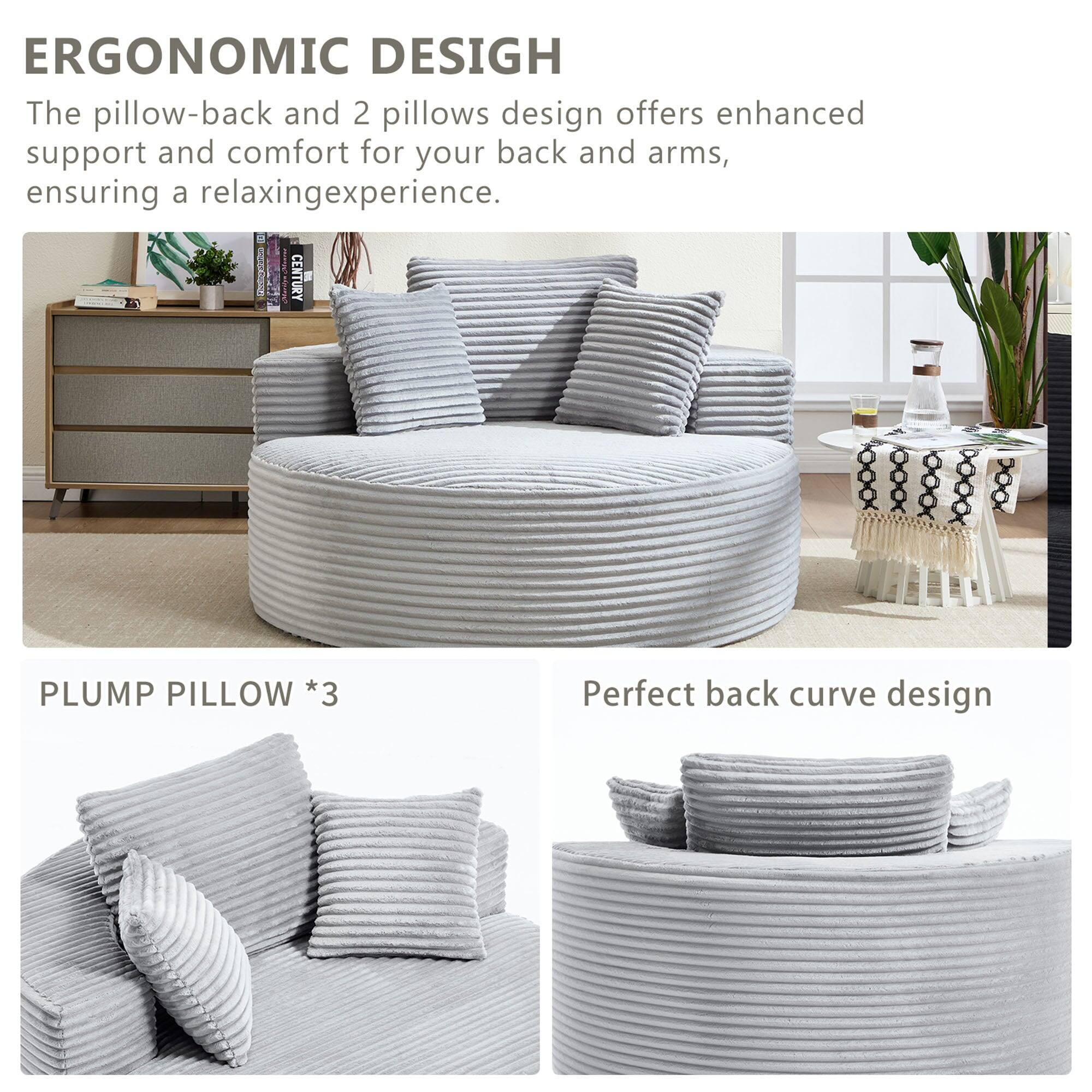 ERGONOMIC DESIGN  
The pillow-back and 2 pillows design offers enhanced support and comfort for your back and arms, ensuring a relaxing experience.

PLUMP PILLOW *3  
Perfect back curve design