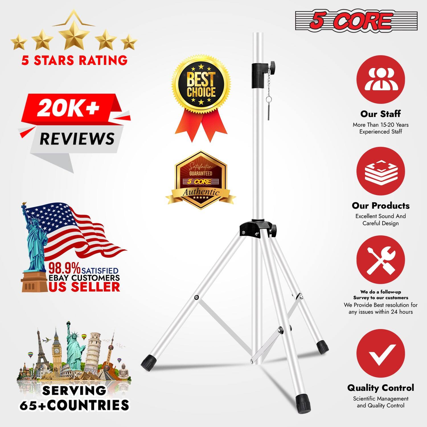 5 Stars Rating, 20K+ Reviews, Best Choice, Our Staff More Than 15-20 Years Experienced, Satisfaction Guaranteed, 5 Core Authentic, Our Products Excellent Sound and Careful Design, 98.9% Satisfied eBay Customers, US Seller, We do a follow-up Survey to satisfy customers, We Provide Best Resolution for any issues within 24 hours, Serving 65+ Countries, Quality Control, Scientific Management and Quality Control.