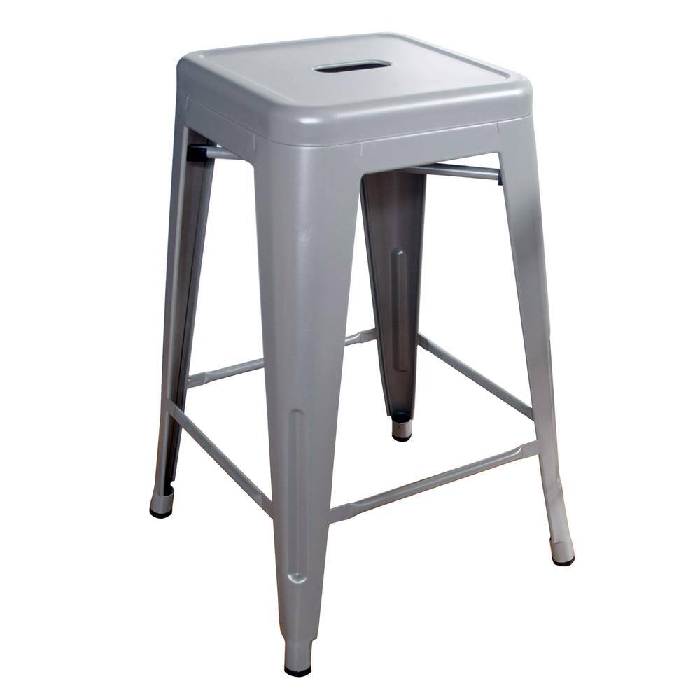 Left. AmeriHome - Loft 24 Inch Metal Bar Stool - 2 Piece - Silver.