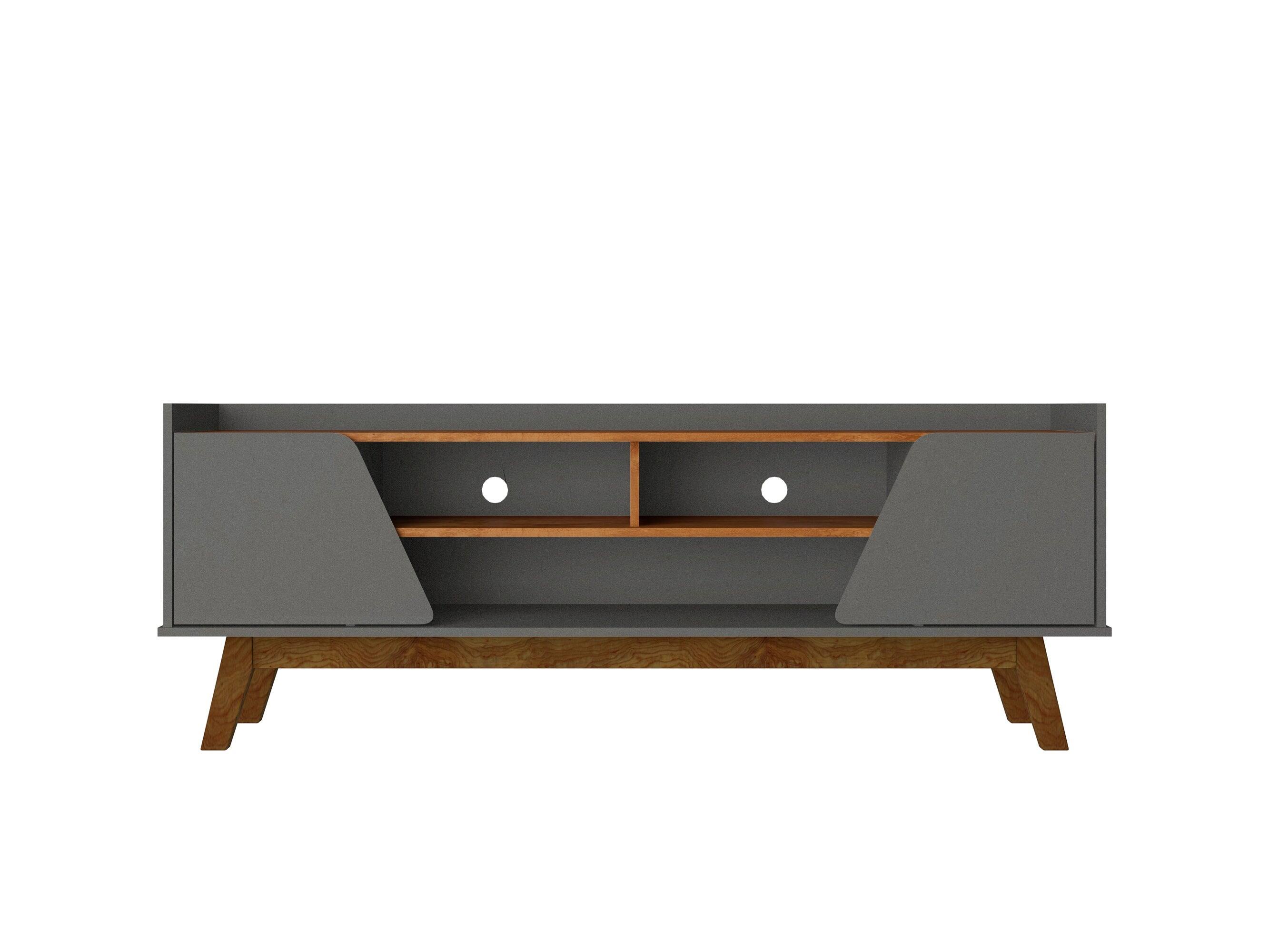 Angle. Manhattan Comfort - Marcus Mid-Century Modern 63" TV Stand in Dark Sage Gray and Brown - Dark Sage Gray and Brown.