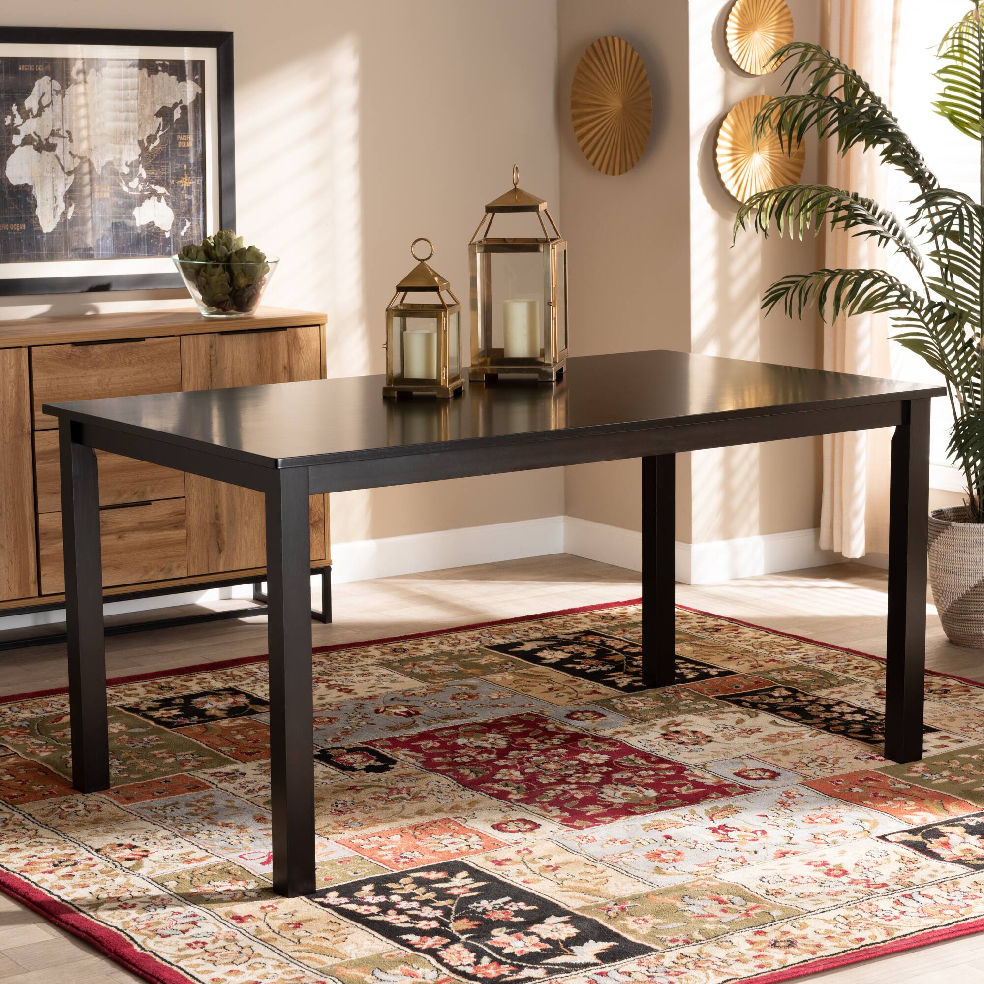 Back. Baxton Studio - Eveline Modern and Contemporary Finished Rectangular Wood Dining Table - Espresso.