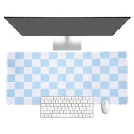 Front. Unique Bargains - Checkered Desk Mat, 27.6x11.8 Inch Mouse Pad, Non-Slip Rubber, Stitched Edges, Soft, for Computer/Laptop - Blue/White.