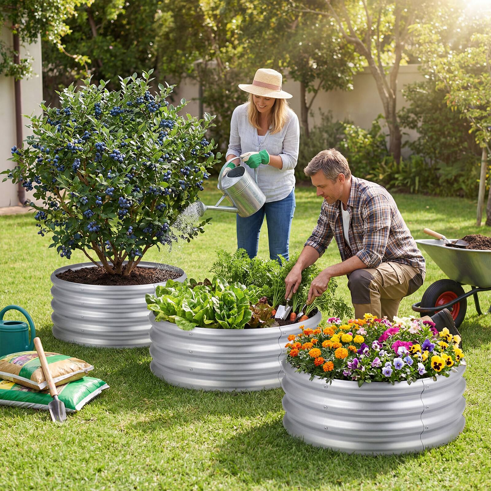 Alt View 4. Costway - Costway 1 PCS 24" x 24" x 11.5" Galvanized Raised Garden Bed, Round Outdoor Planter Box with Open-Ended Base - Sliver.