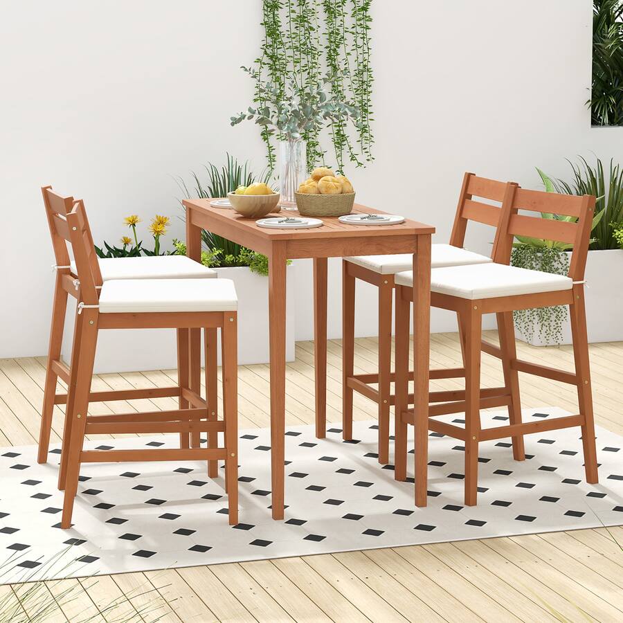 Stools Gymax Patio Eucalyptus Wood Bar Stools Set of 4 Outdoor Bar Height ...