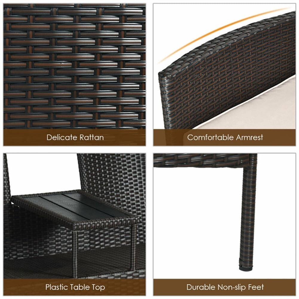 Delicate Rattan  
Comfortable Armrest  
Plastic Table Top  
Durable Non-slip Feet