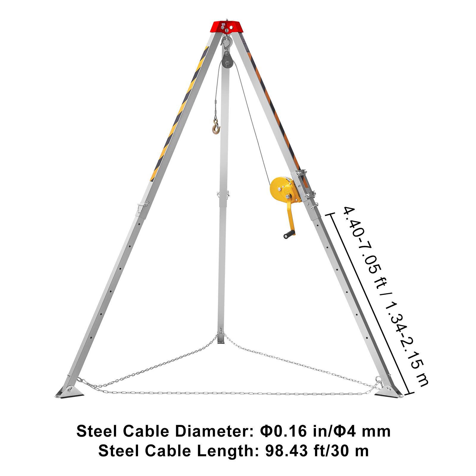 4.40-7.05 ft / 1.34-2.15 m  
Steel Cable Diameter: 0.16 in / 4 mm  
Steel Cable Length: 98.43 ft / 30 m