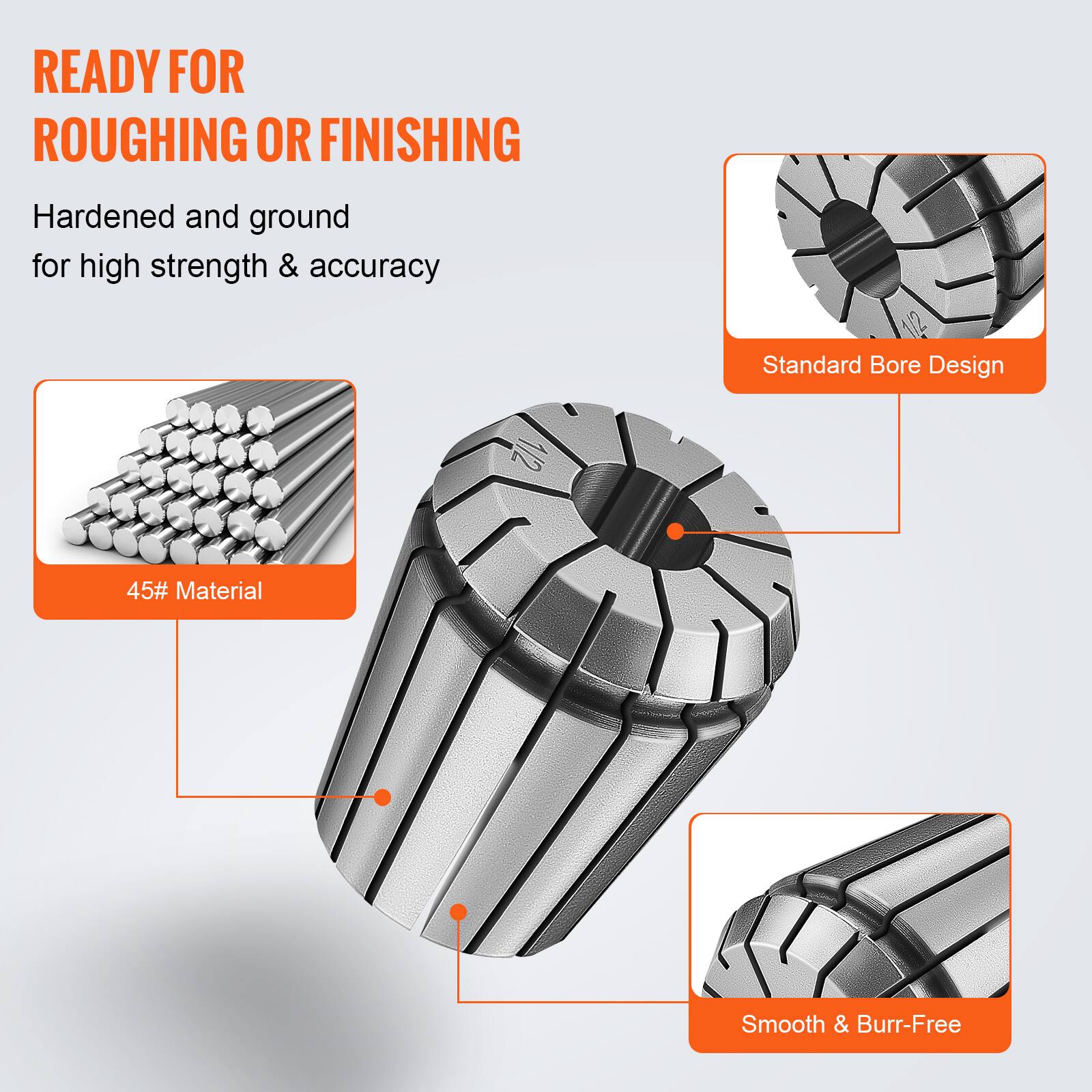 READY FOR ROUGHING OR FINISHING

Hardened and ground for high strength & accuracy

45# Material

Standard Bore Design

Smooth & Burr-Free