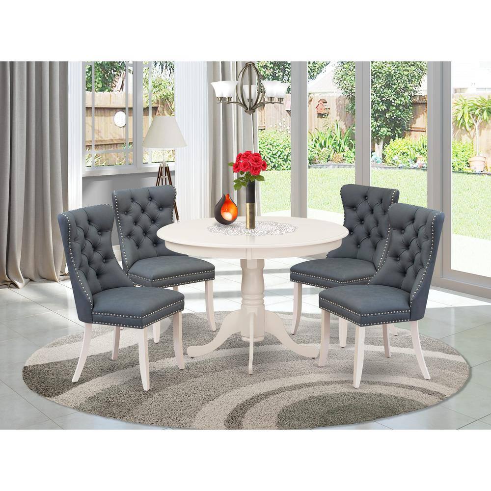 Alt View 3. East West Furniture - 5 Piece Dining Table Set Consists of a Round Kitchen Table with Pedestal - White.