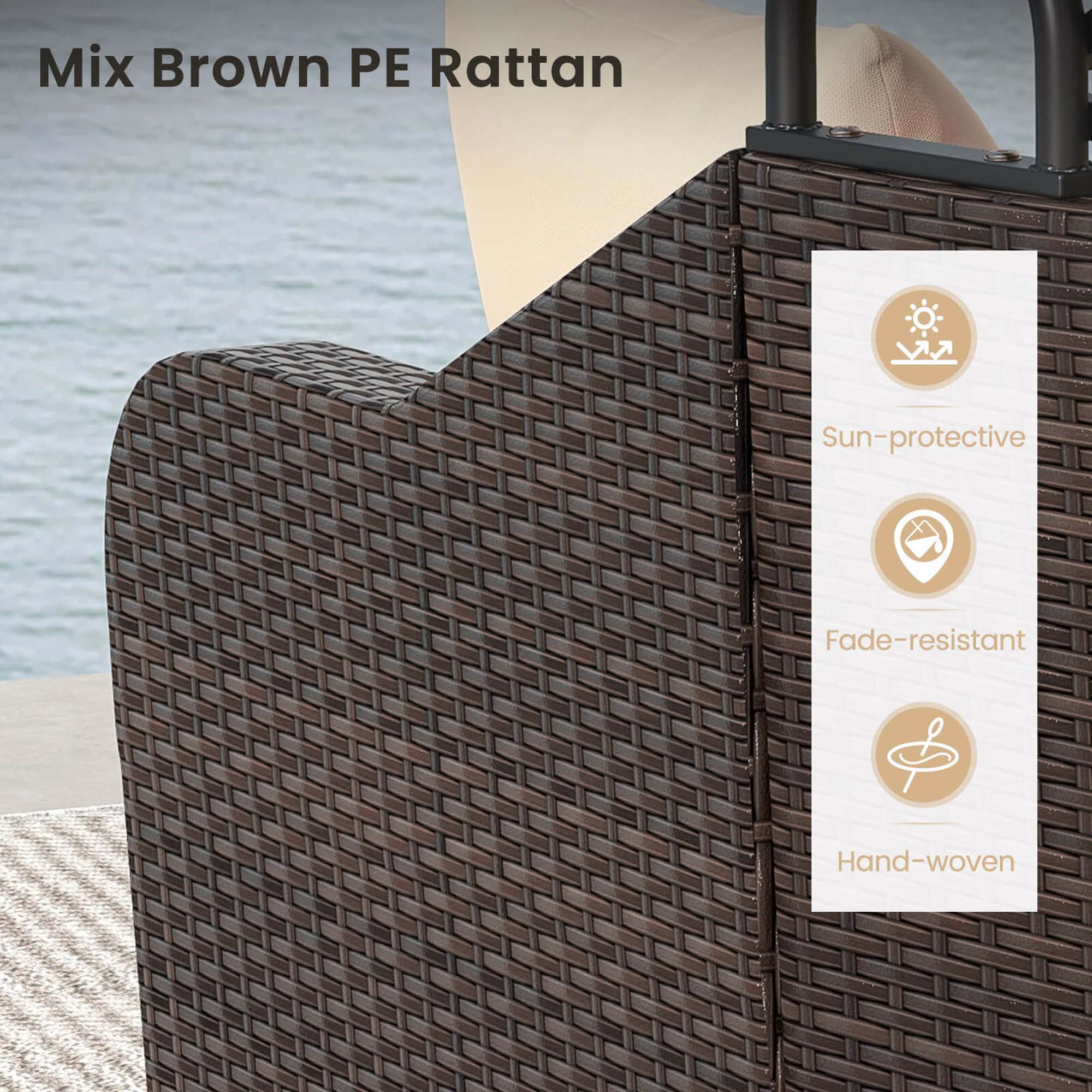 Mix Brown PE Rattan, Sun-protective, Fade-resistant, Hand-woven