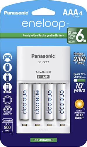 Panasonic - eneloop Charger and 4 AAA Batteries Kit - White - Larger Front