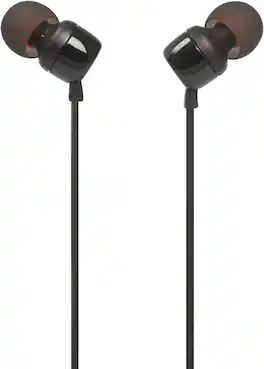 JBL - TUNE 110 BLACK In-Ear Tangle-Free Wired Headphones (Black)